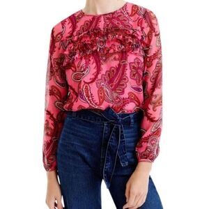 J.Crew Women Silk Blouse Ruffle-front chiffon top